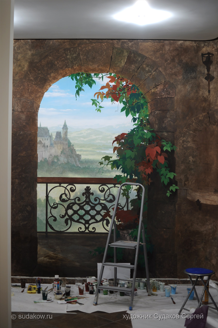 рисунок на стене вид с балкона 