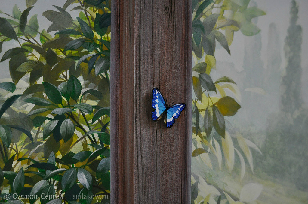роспись стен,детская,нарисованная бабочка